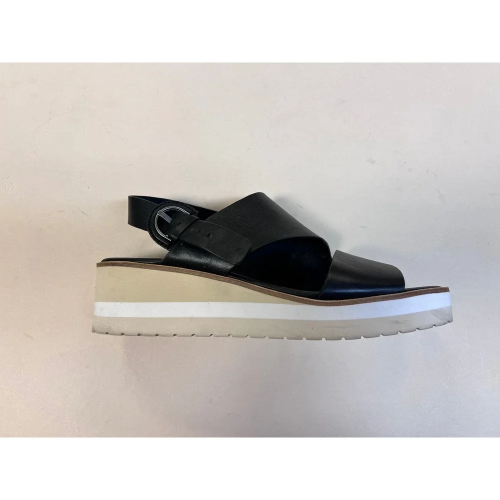 Vince Platform Wedge Sandals Womens SZ 8 Black Excellent Leather Slingback E48